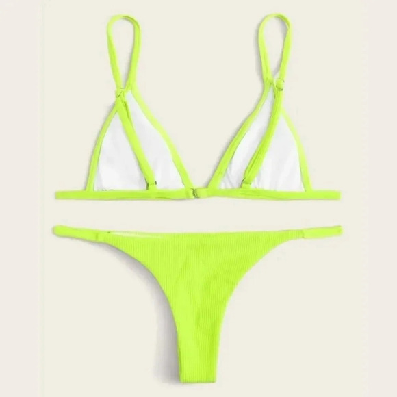 NEW! Neon Yellow Ribbed Strappy Triangle Bikini - Picture 8 of 13
